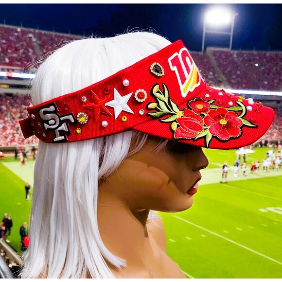 San Francisco 49ers Red Visor Cap design with Logo and rhinestones - Picture 4 of 7